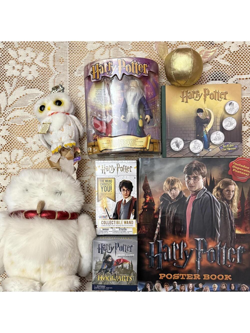 Harry Potter Lot – Dumbledore Figure, Wand, Poster Book, Plush Collectibles